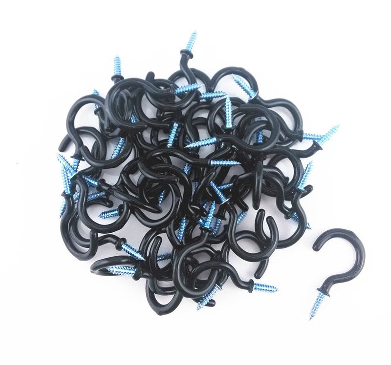 Yueton 50pcs Vinyl Coated Screw-in Ceiling Hooks Cup Hooks (Black) - Image 1
